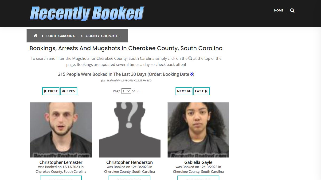 Bookings, Arrests and Mugshots in Cherokee County, South Carolina